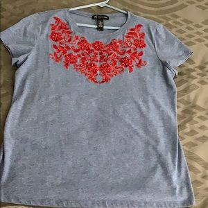 Blue with red floral detail shirt